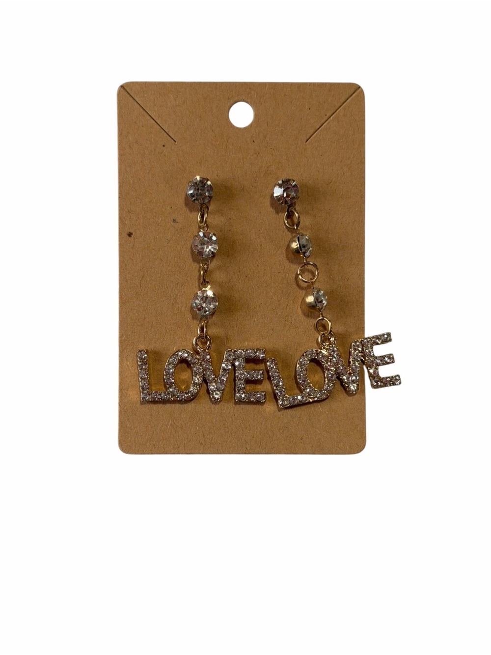 Crystal 'LOVE' Drop Earrings - Gold Tone
